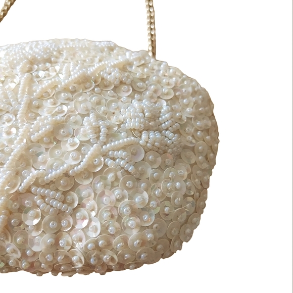 Ivory Cream Beaded with Sequin Mini Evening Handbag - Picture 13 of 17